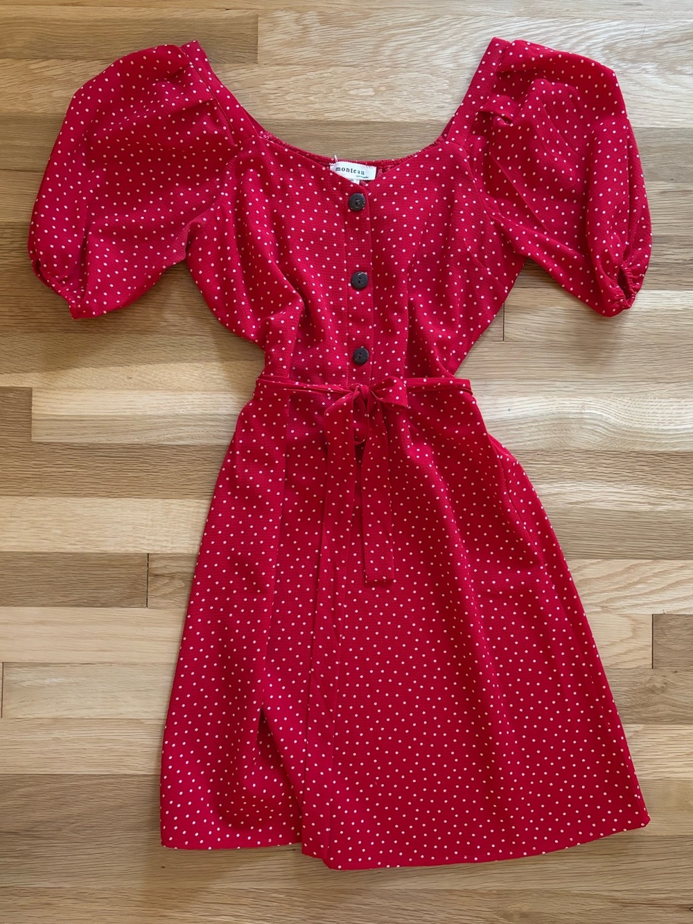 Red Polka Dot Puff Sleeve Mini Dress - Small